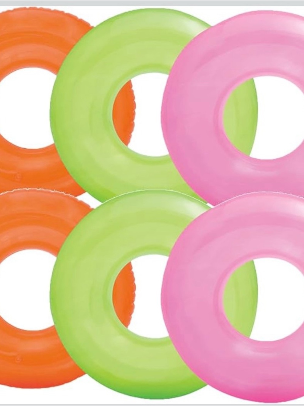 Neon Pink, Lime Green & Orange Inflatable Swim Rings - Pool Party Pack of 6